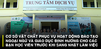CƠ SỞ VẬT CHẤT PHỤC VỤ HOẠT ĐỘNG ĐÀO TẠO NGOẠI NGỮ VÀ GIÁO DỤC ĐỊNH HƯỚNG CHO CÁC BẠN HỌC VIÊN TRƯỚC KHI SANG NHẬT BẢN LÀM VIỆC